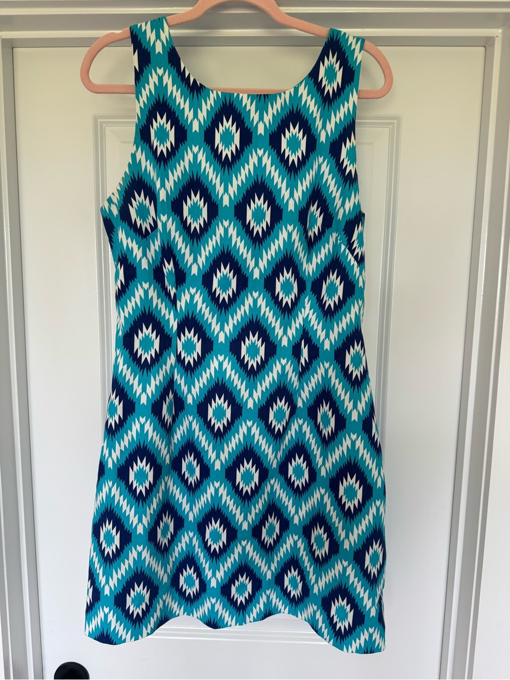 Macbeth Collection by Margaret Josephs Aqua & Navy Geometric Shift Dress
